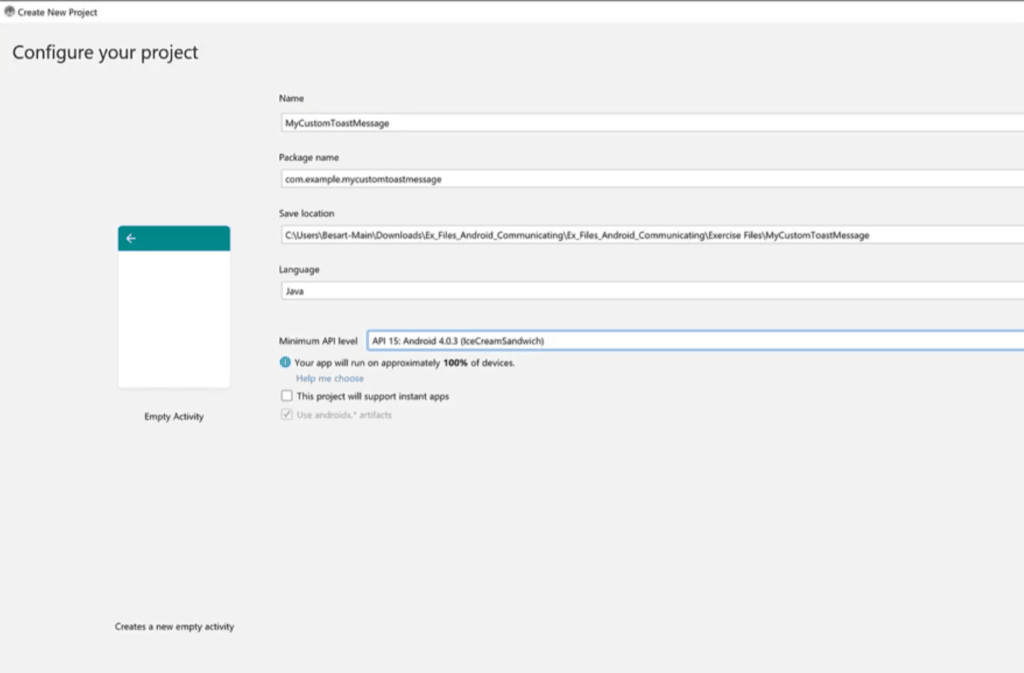 android java project custom toast message