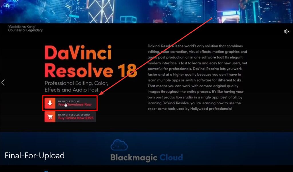 DaVinci Resolve 18 - Free Download Now Button DaVinci Resolve 18 - Free Download Now Button