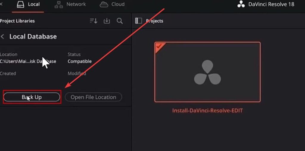 local database back up button - DaVinci Resolve 18 local database back up button - DaVinci Resolve 18